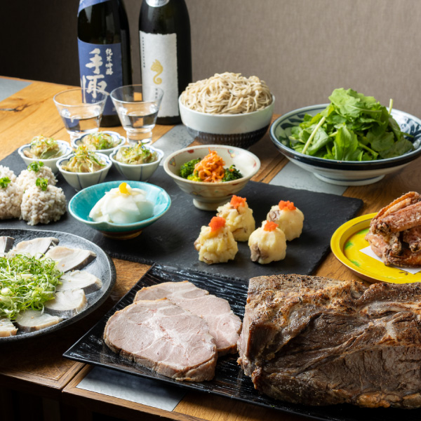 青山で宴会 否否三杯の新わかめと山菜の豚すきコース